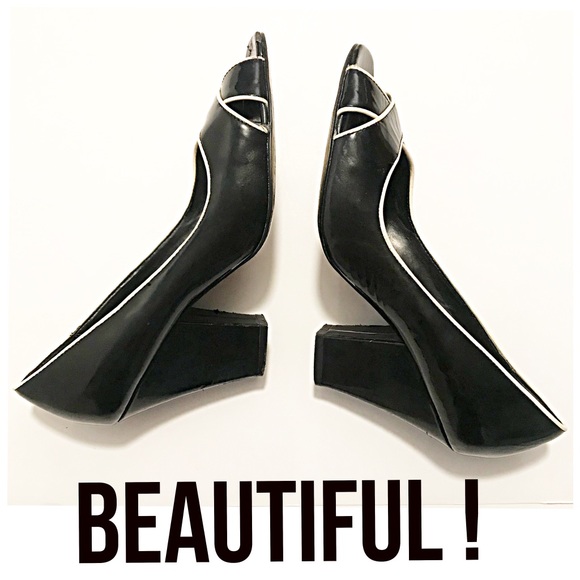Franco Sarto, Black Patent Leather Peep Toe Heels - Picture 4 of 10